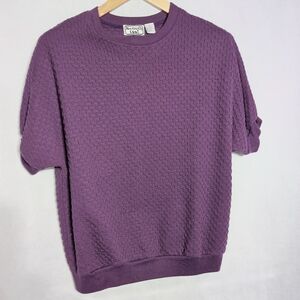 Vintage 80s Keneth Too Sz XL Purple Textured Short Sleeve Sweater